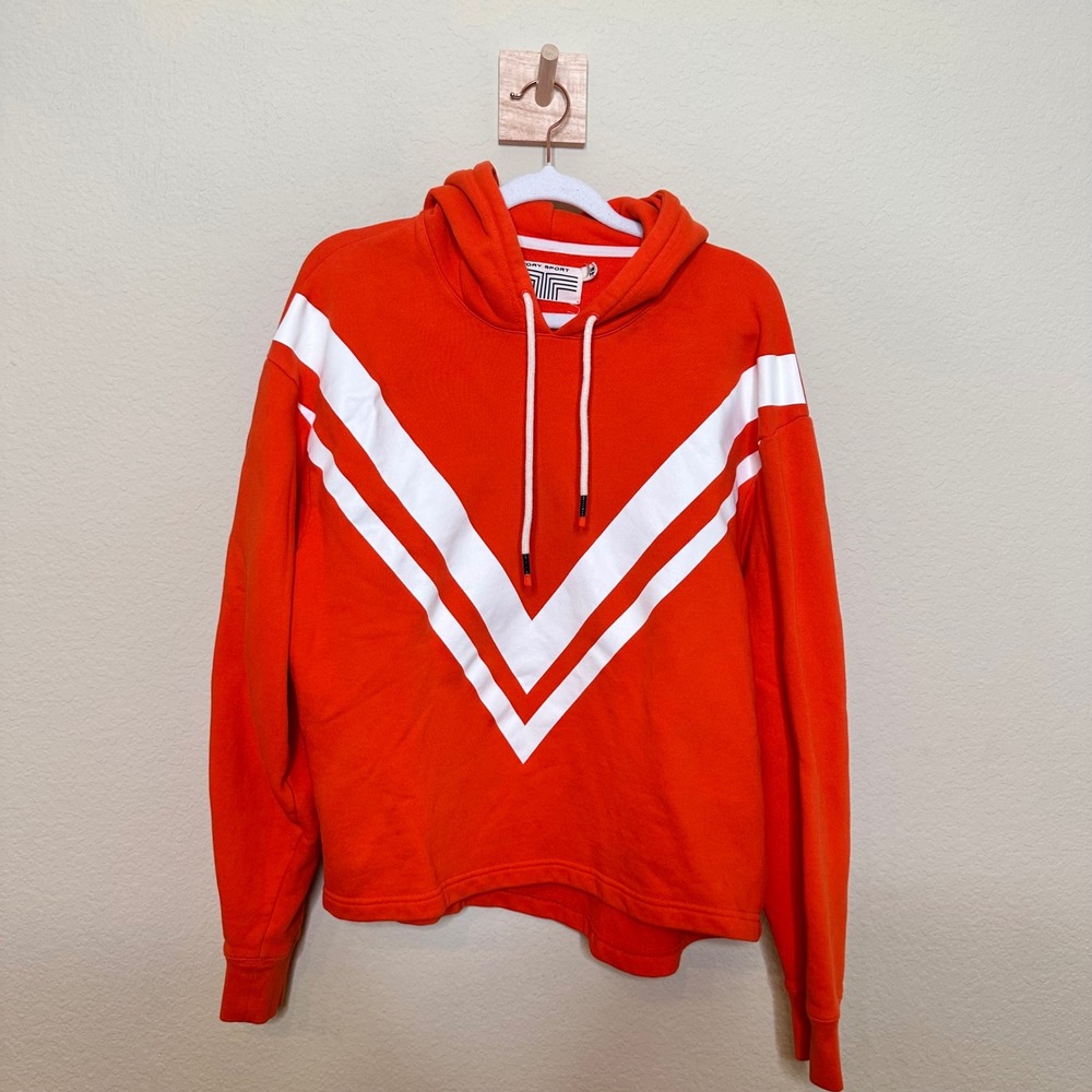 Tory Sport Orange White Chevron Stripe Hooded Sweatshirt Active‎ Workout sz XS